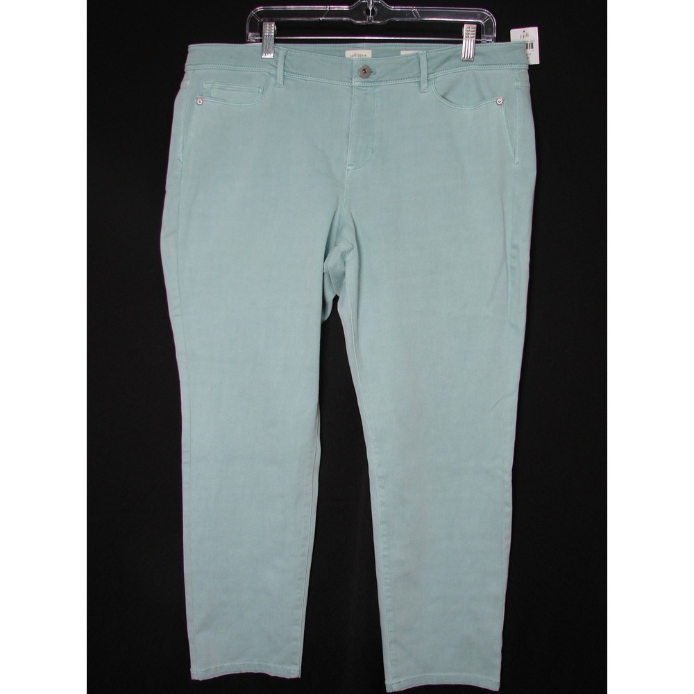 New J.Jill Denim Authentic Fit Slim Ankle Jeans Sz 16P High Rise Seafoam Green